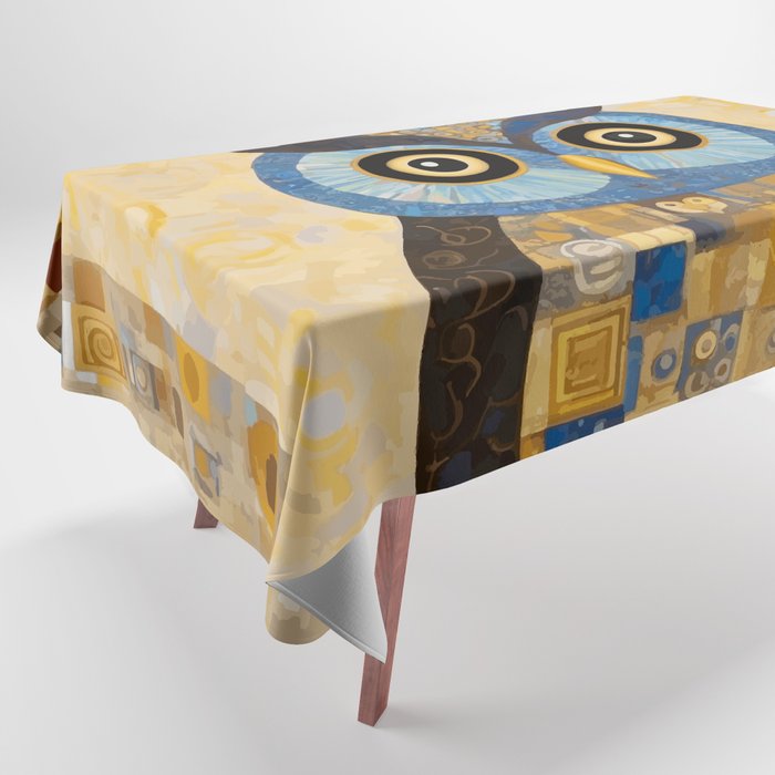 Gustav Klimt Style Blue and Gold Owl Tablecloth Gallery Image 1