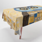 Gustav Klimt Style Blue and Gold Owl Tablecloth Gallery Image 1