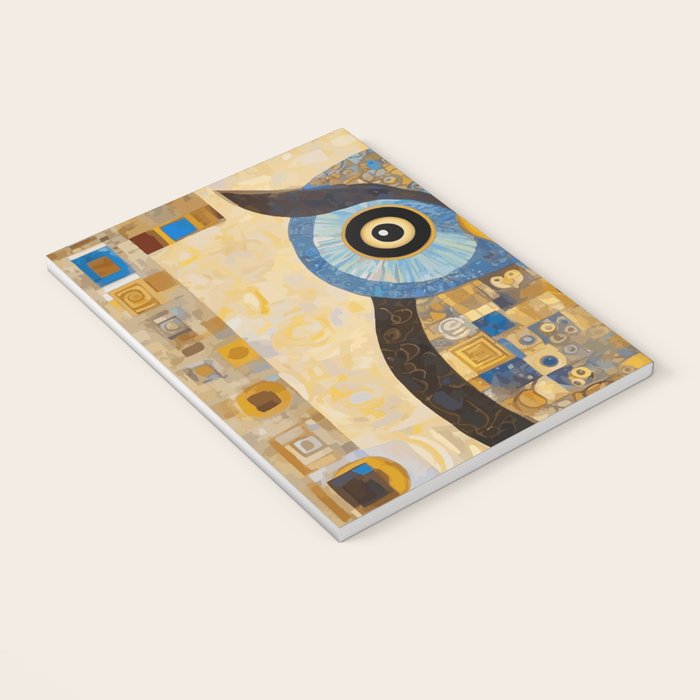 Gustav Klimt Style Blue and Gold Owl Notebook Gallery Image 3