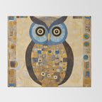 Gustav Klimt Style Blue and Gold Owl Throw Blanket Gallery Image 2