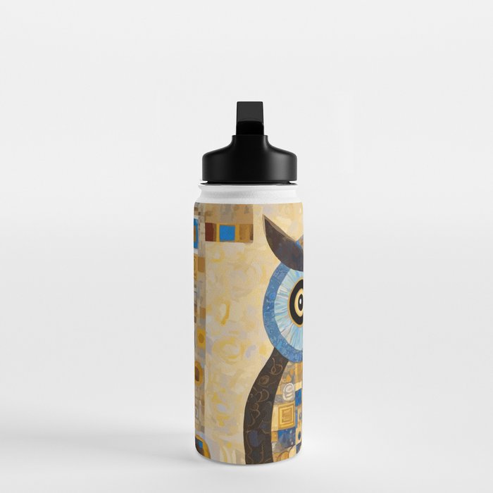 Gustav Klimt Style Blue and Gold Owl Water Bottle Gallery Image 3
