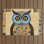 Gustav Klimt Style Blue and Gold Owl Outdoor Rug Gallery Image 1