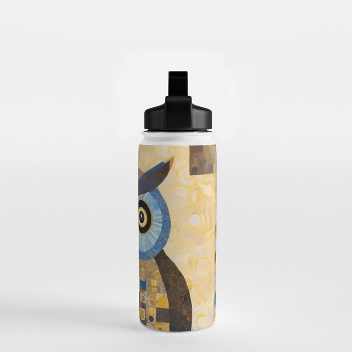 Gustav Klimt Style Blue and Gold Owl Water Bottle Gallery Image 2