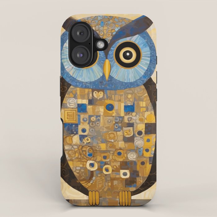 Gustav Klimt Style Blue and Gold Owl iPhone Case Gallery Image 1