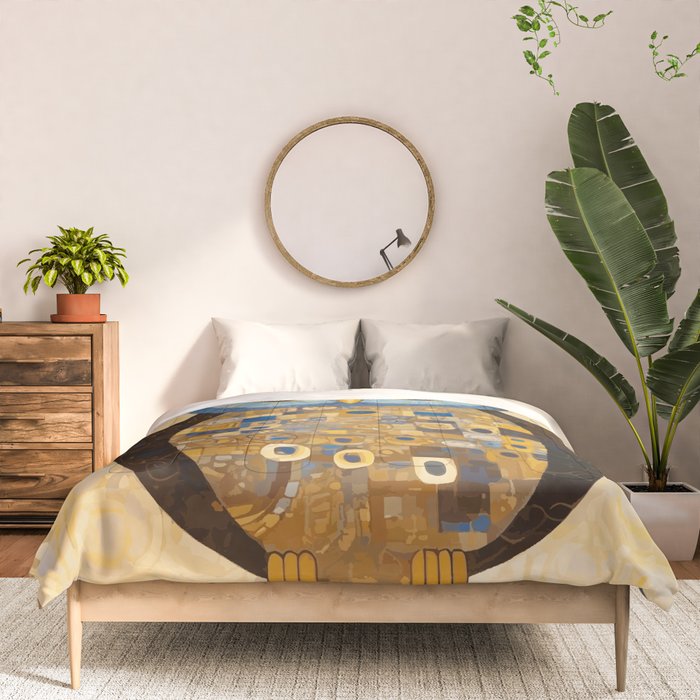 Gustav Klimt Style Blue and Gold Owl Comforter Gallery Image 3