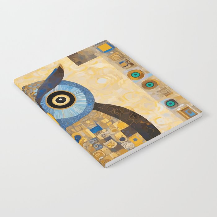 Gustav Klimt Style Blue and Gold Owl Notebook Gallery Image 2