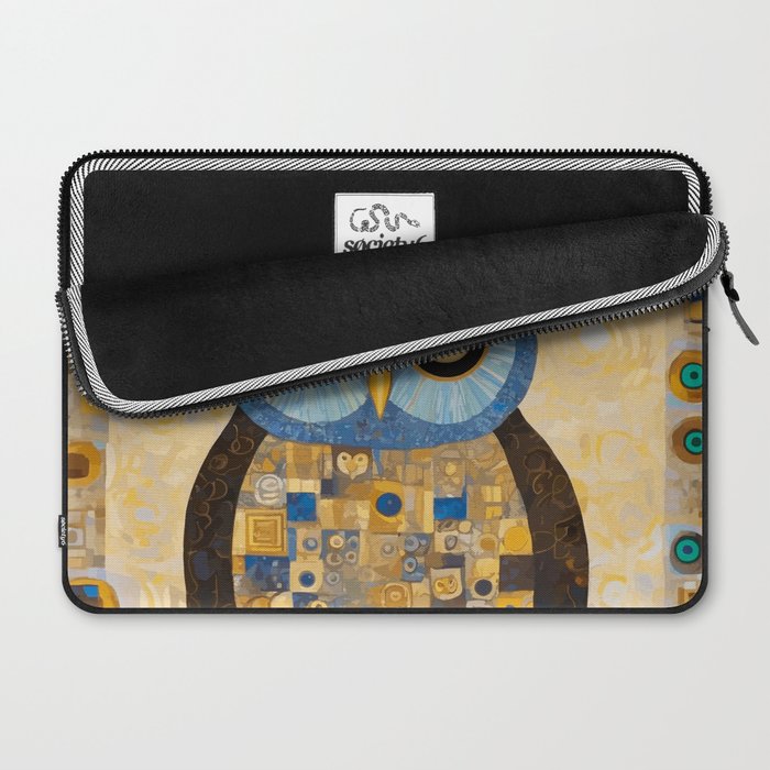 Gustav Klimt Style Blue and Gold Owl Laptop Sleeve Gallery Image 2