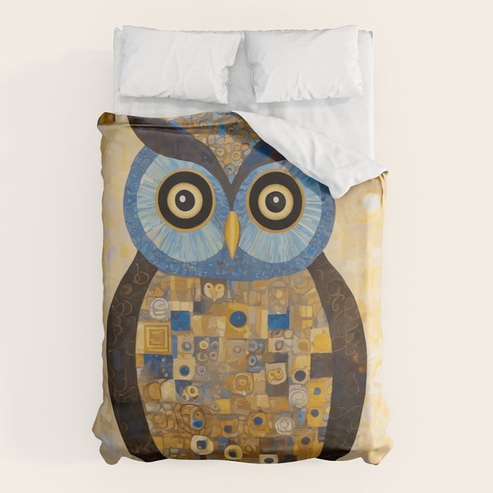 Gustav Klimt Style Blue and Gold Owl Duvet Cover Gallery Image 1