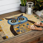 Gustav Klimt Style Blue and Gold Owl Outdoor Rug Gallery Image 2