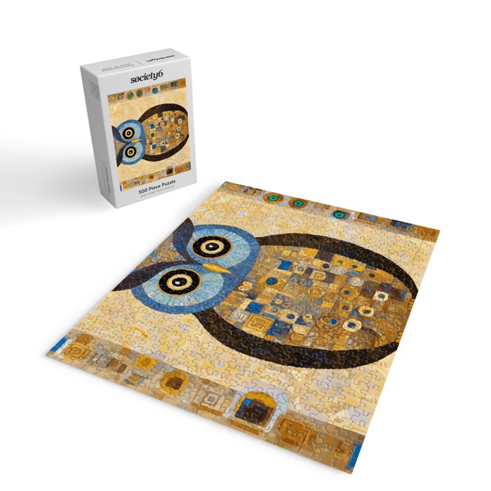 Gustav Klimt Style Blue and Gold Owl Jigsaw Puzzle Gallery Image 2