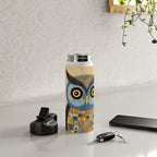 Gustav Klimt Style Blue and Gold Owl Water Bottle Gallery Image 4