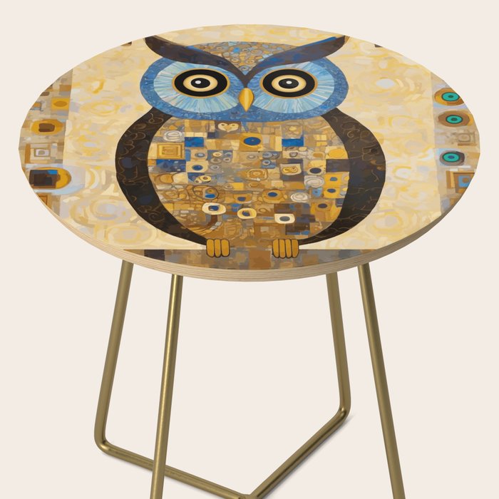 Gustav Klimt Style Blue and Gold Owl Side Table Gallery Image 2