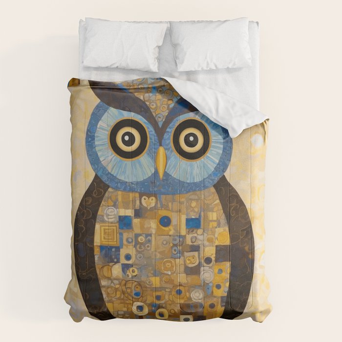 Gustav Klimt Style Blue and Gold Owl Comforter Gallery Image 6