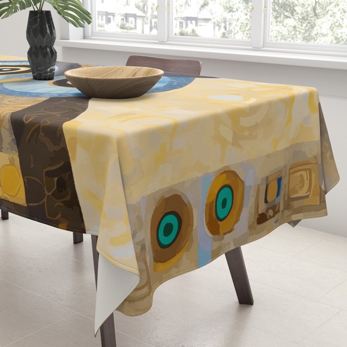 Gustav Klimt Style Blue and Gold Owl Tablecloth Gallery Image 3