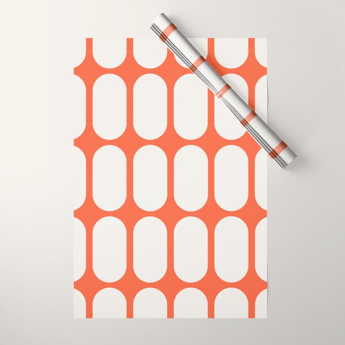 Midcentury Modern Retro Abstract Capsule Inspired Geometric Shapes in Minimalist Graphic Orange Wrapping Paper Gallery Image 1
