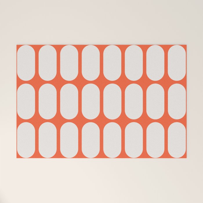 Midcentury Modern Retro Abstract Capsule Inspired Geometric Shapes in Minimalist Graphic Orange Welcome Mat Gallery Image 1