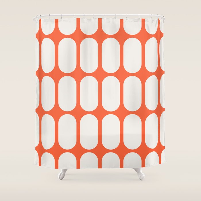 Midcentury Modern Retro Abstract Capsule Inspired Geometric Shapes in Minimalist Graphic Orange Shower Curtain Gallery Image 1