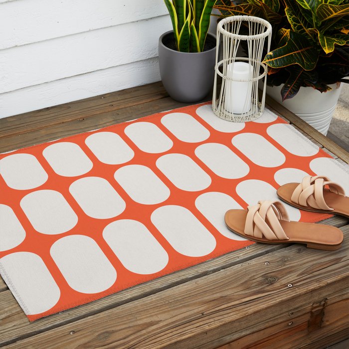 Midcentury Modern Retro Abstract Capsule Inspired Geometric Shapes in Minimalist Graphic Orange Outdoor Rug Gallery Image 2