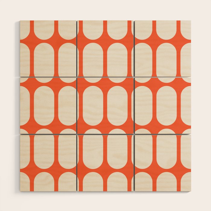 Midcentury Modern Retro Abstract Capsule Inspired Geometric Shapes in Minimalist Graphic Orange Wood Wall Art Gallery Image 1