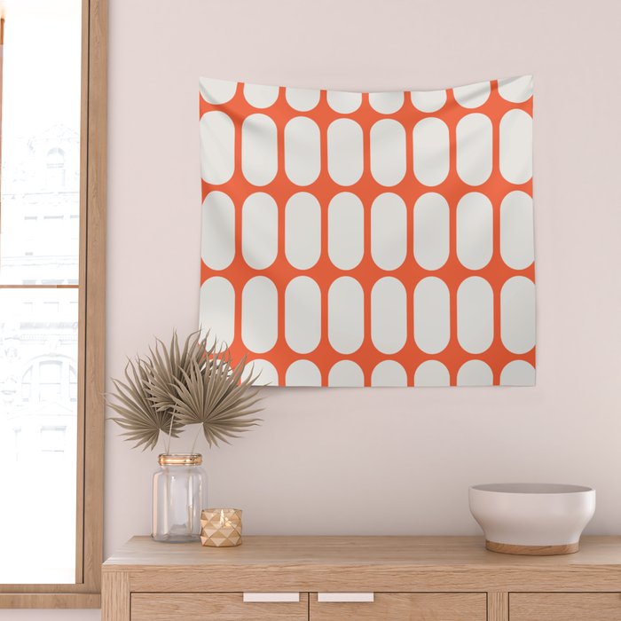 Midcentury Modern Retro Abstract Capsule Inspired Geometric Shapes in Minimalist Graphic Orange Wall Tapestry Gallery Image 2