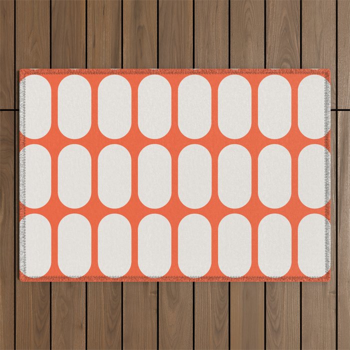 Midcentury Modern Retro Abstract Capsule Inspired Geometric Shapes in Minimalist Graphic Orange Outdoor Rug Gallery Image 1