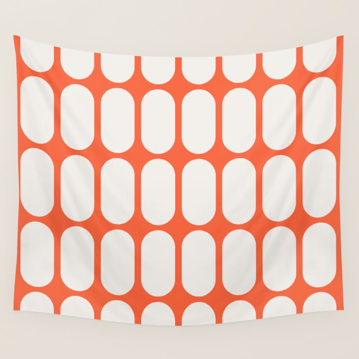 Midcentury Modern Retro Abstract Capsule Inspired Geometric Shapes in Minimalist Graphic Orange Wall Tapestry Gallery Image 1