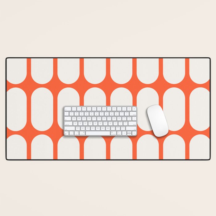 Midcentury Modern Retro Abstract Capsule Inspired Geometric Shapes in Minimalist Graphic Orange Desk Mat Gallery Image 1