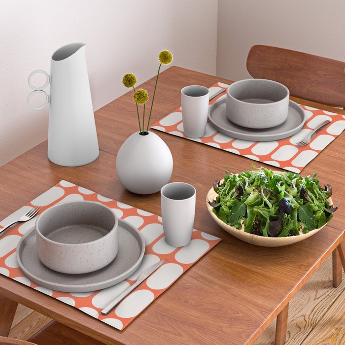 Midcentury Modern Retro Abstract Capsule Inspired Geometric Shapes in Minimalist Graphic Orange Placemat Gallery Image 2