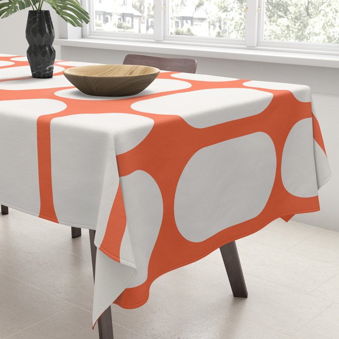 Midcentury Modern Retro Abstract Capsule Inspired Geometric Shapes in Minimalist Graphic Orange Tablecloth Gallery Image 3