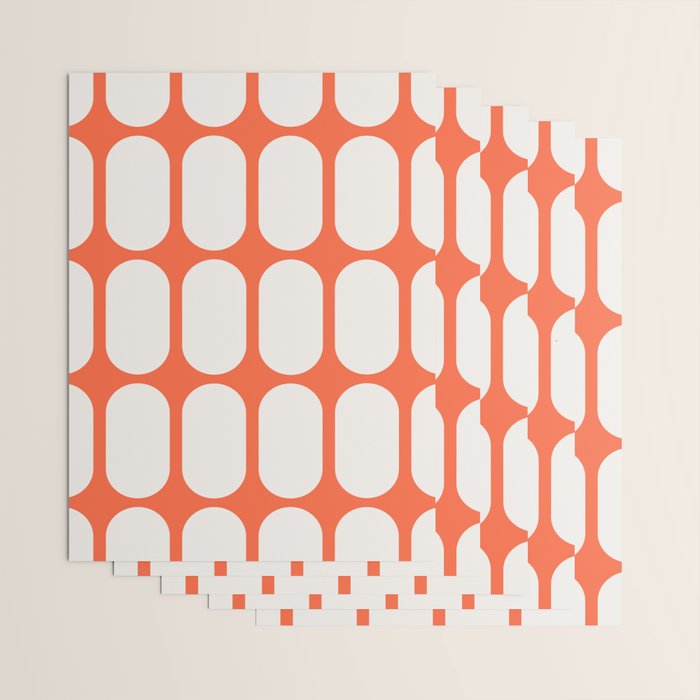 Midcentury Modern Retro Abstract Capsule Inspired Geometric Shapes in Minimalist Graphic Orange Wrapping Paper Gallery Image 3