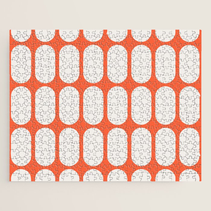 Midcentury Modern Retro Abstract Capsule Inspired Geometric Shapes in Minimalist Graphic Orange Jigsaw Puzzle Gallery Image 1