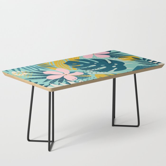 Tropical geometric flowers and plants on turquoise background Coffee Table Gallery Image 1