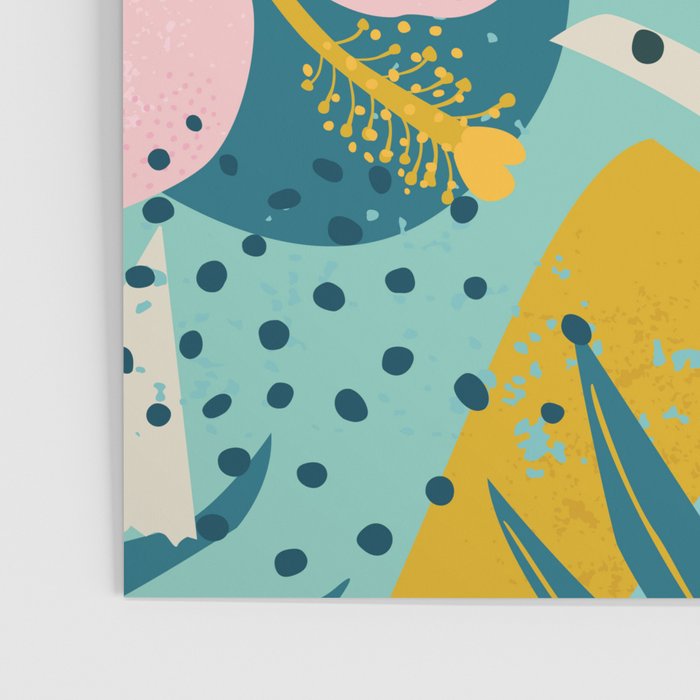 Tropical geometric flowers and plants on turquoise background Poster Gallery Image 3