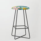 Tropical geometric flowers and plants on turquoise background Stool Gallery Image 1