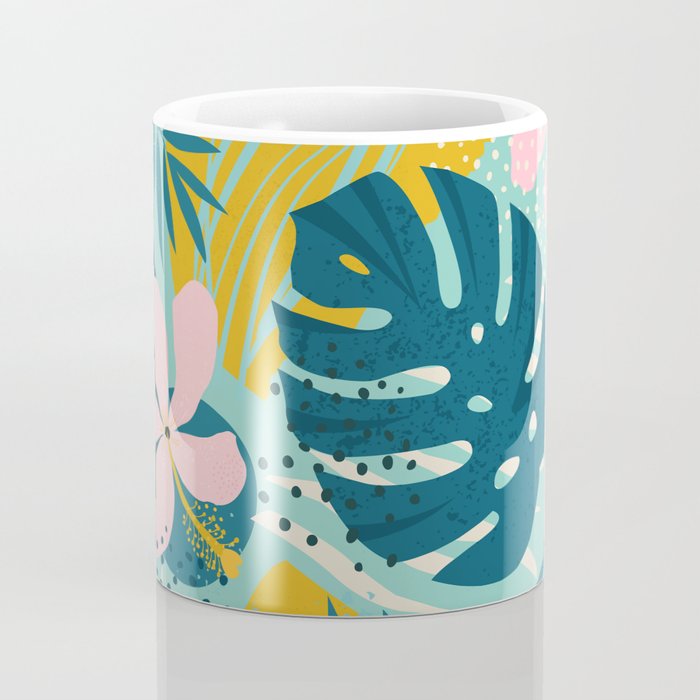 Tropical geometric flowers and plants on turquoise background Coffee Mug Gallery Image 4