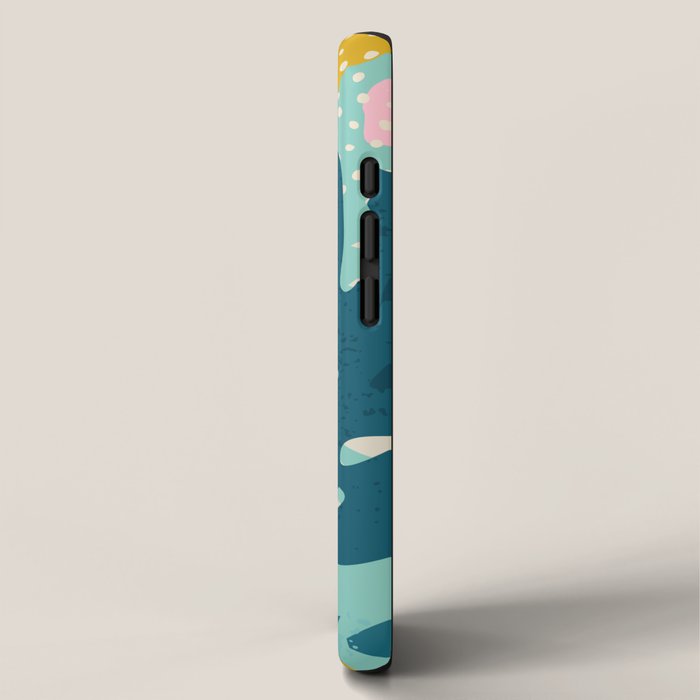 Tropical geometric flowers and plants on turquoise background iPhone Case Gallery Image 2