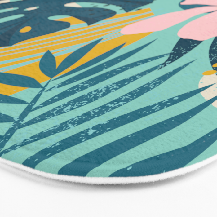 Tropical geometric flowers and plants on turquoise background Bath Mat Gallery Image 3