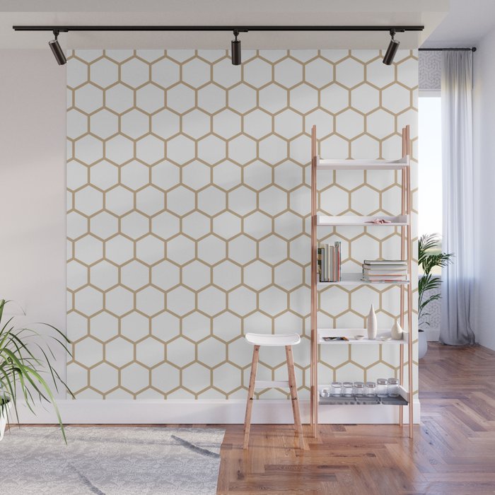 Honeycomb (Tan & White Pattern) Wall Mural Gallery Image 1