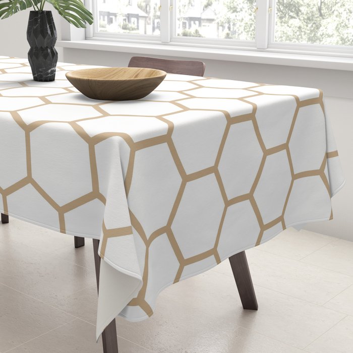 Honeycomb (Tan & White Pattern) Tablecloth Gallery Image 3