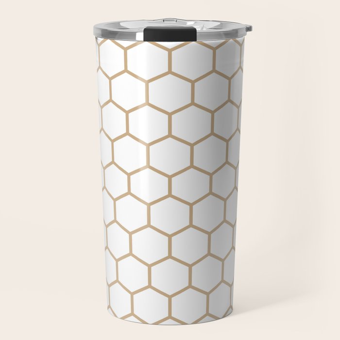 Honeycomb (Tan & White Pattern) Travel Mug Gallery Image 1