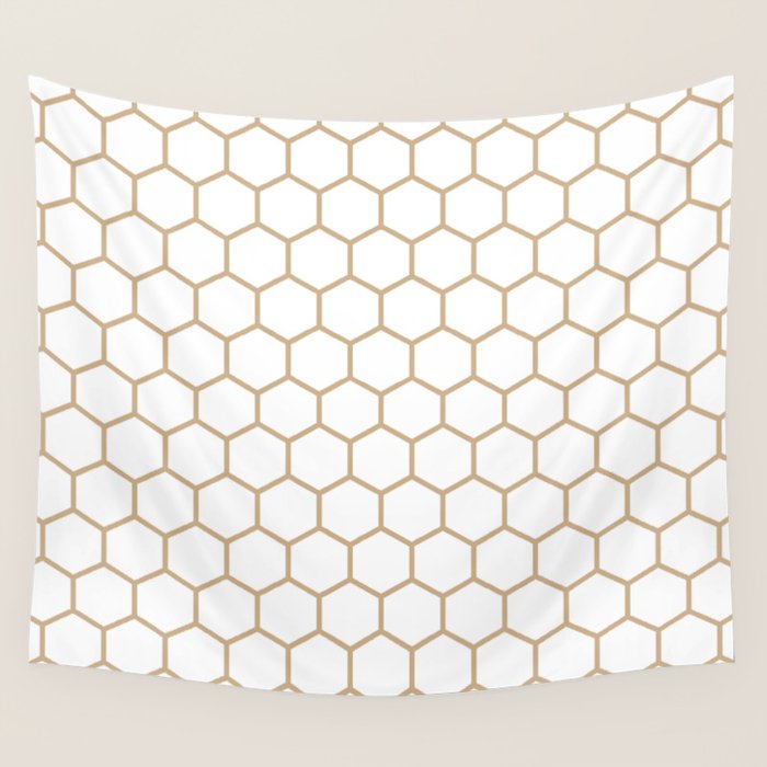 Honeycomb (Tan & White Pattern) Wall Tapestry Gallery Image 1