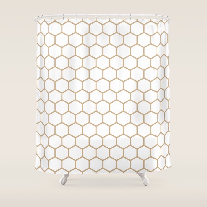 Honeycomb (Tan & White Pattern) Shower Curtain Gallery Image 1