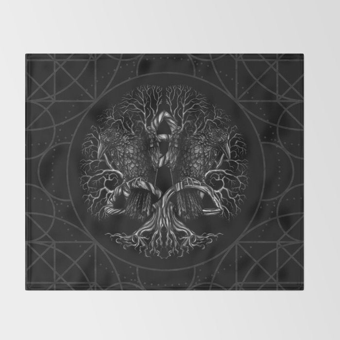 Tree of life -Yggdrasil with ravens Throw Blanket Gallery Image 2