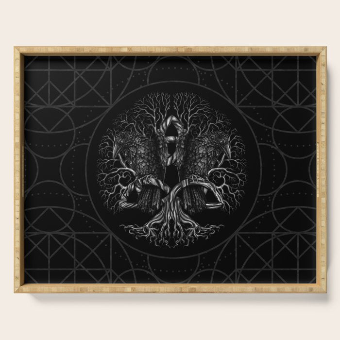 Tree of life -Yggdrasil with ravens Serving Tray Gallery Image 1