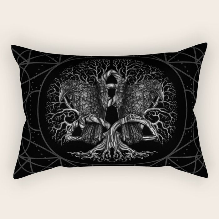 Tree of life -Yggdrasil with ravens Rectangular Pillow Gallery Image 1