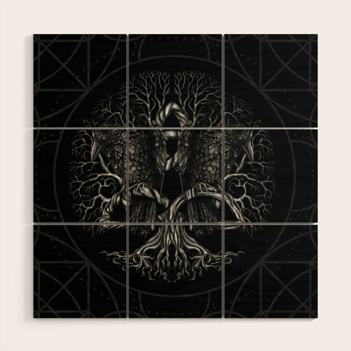 Tree of life -Yggdrasil with ravens Wood Wall Art Gallery Image 1