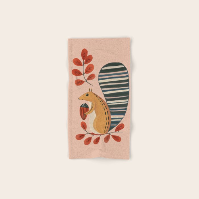 Squirrel in a Pink Autumn Bath Towel Gallery Image 1