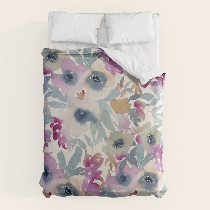 Abby Watercolor Florals Duvet Cover Gallery Image 1