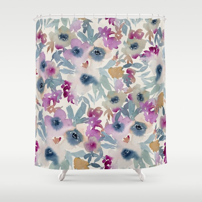 Abby Watercolor Florals Shower Curtain Gallery Image 1