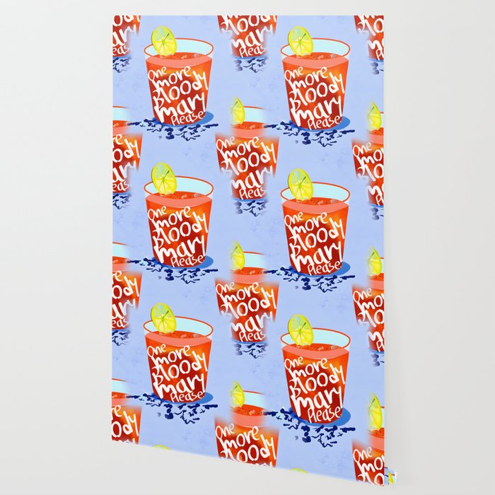 One More Bloody Mary Please, Cocktails Typography Happy Hour Alcohol, Weekend Drinks Beverages Summer Eclectic Lemon Painting Wallpaper Gallery Image 2